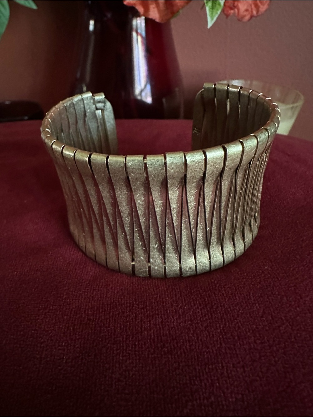 Vintage Metallic light gold tone Wide Cuff Bracelet - Brand Unmarked